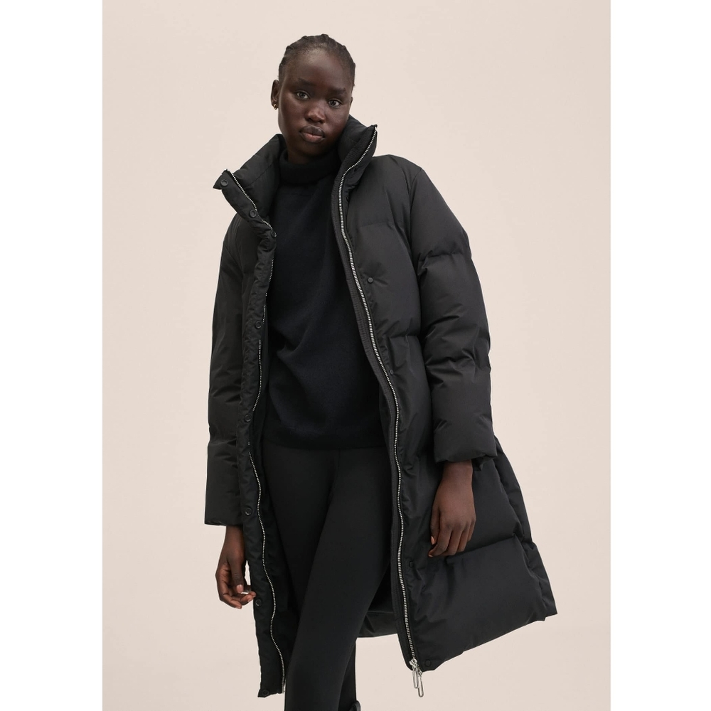 MANGO Water Repellent Quilted Coat in Black